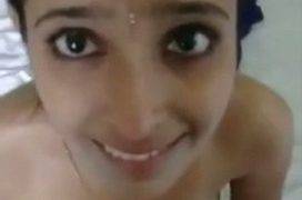 Shocked Indian wife with cum in mouth