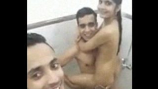 Indian twins sex with GF in bathroom