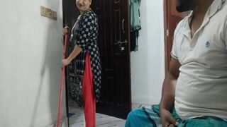 Busty wife helps her husband in jerking in desi couple sex