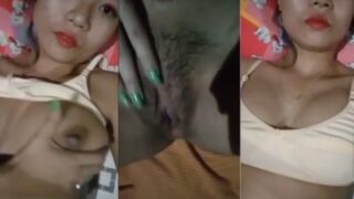 Young college girl fingers her cunt in Nepali bf