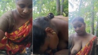 Desi Tamil lady gives an Indian blowjob in the jungle