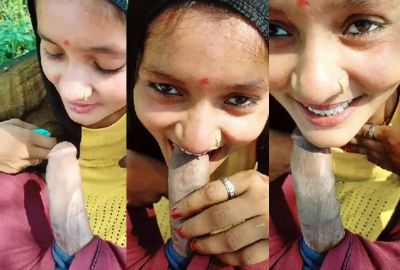 Village Bhabhi gives a desi blowjob outdoors on the farm