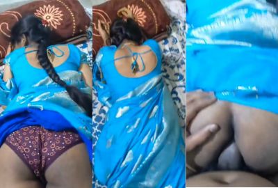 Desi chudai of Bhabhi lying on bed in blue saree – HamaterDesi.com – HamaterDesi.com