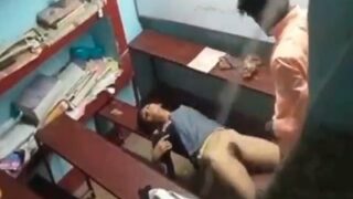 Hot college girl sex with her horny tutor in the classroom