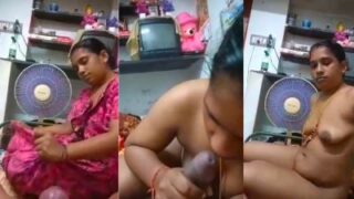 Wife gives a Telugu blowjob to her husband on the bed